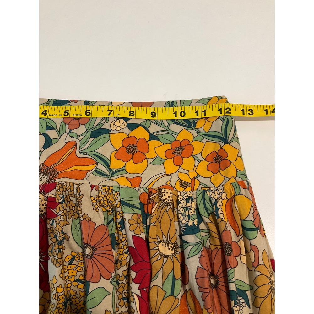 Natural Life Floral Maxi Skirt Ruched Back Waist Side Slit Boho Cottagecore XS - Picture 7 of 7